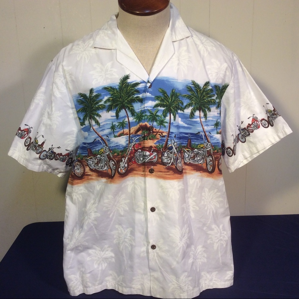 Vintage KY’s Made in Hawaii mens Hawaiian shirt motorcycle design size large